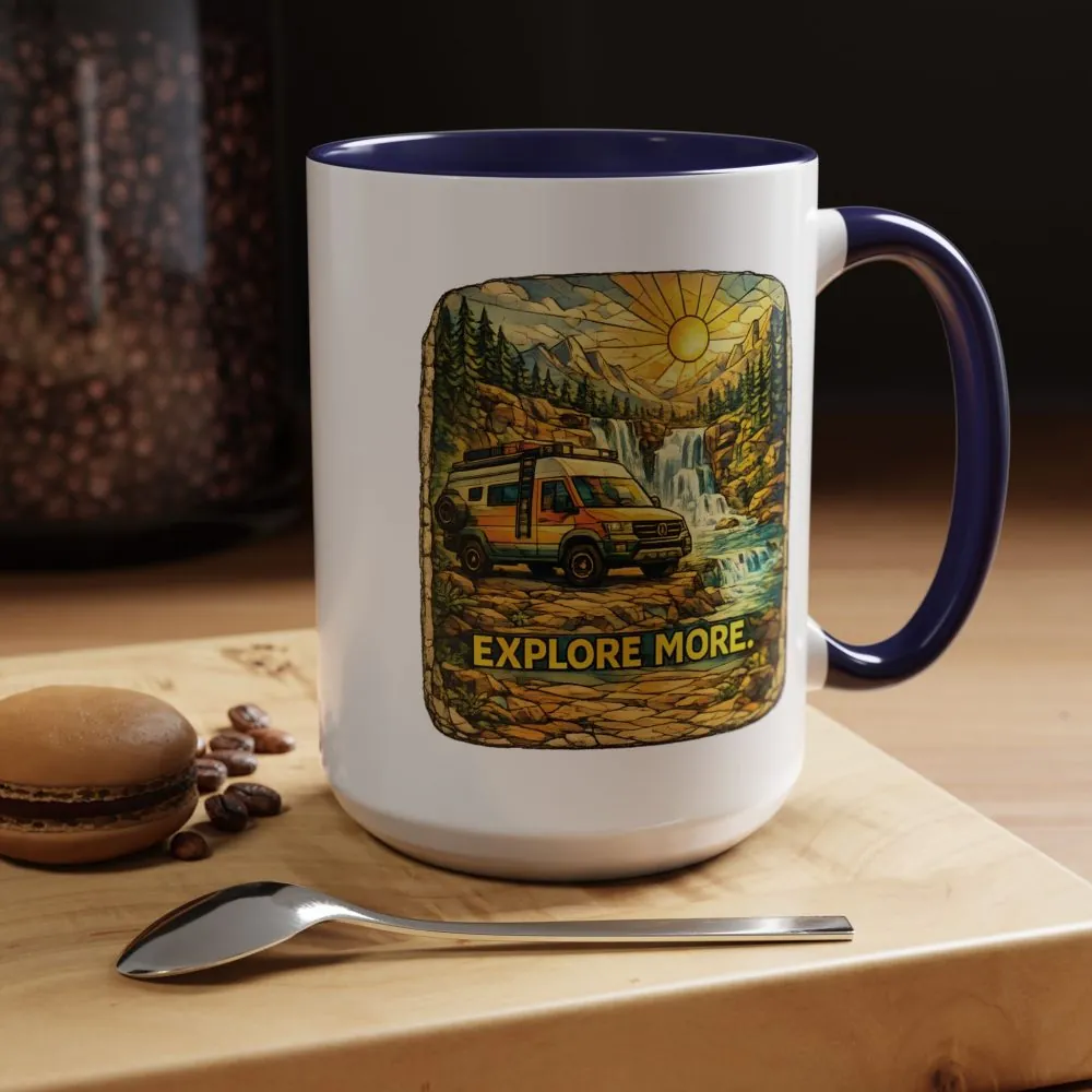 Accent Coffee Mug (11, 15oz) — "Explore More" Design Cubic-Line