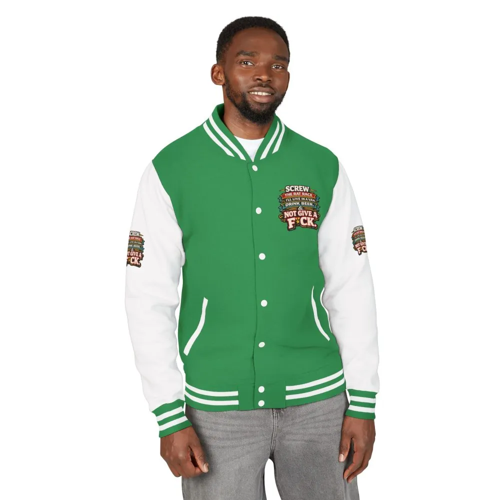 Unisex Heavyweight Letterman Jacket — "Screw The Rat Race" Design F**K-Line