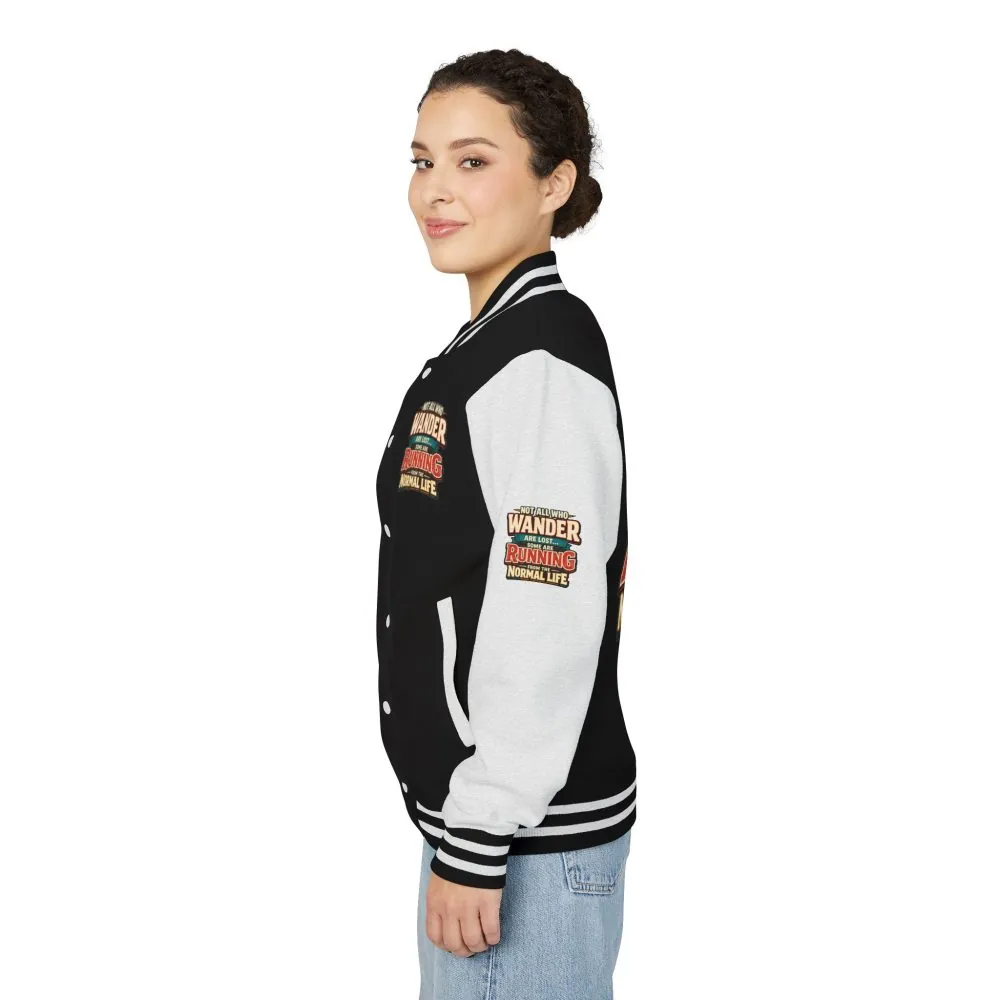 Unisex Heavyweight Letterman Jacket — "Not All Who Wander Are Lost" Design F**K-Line