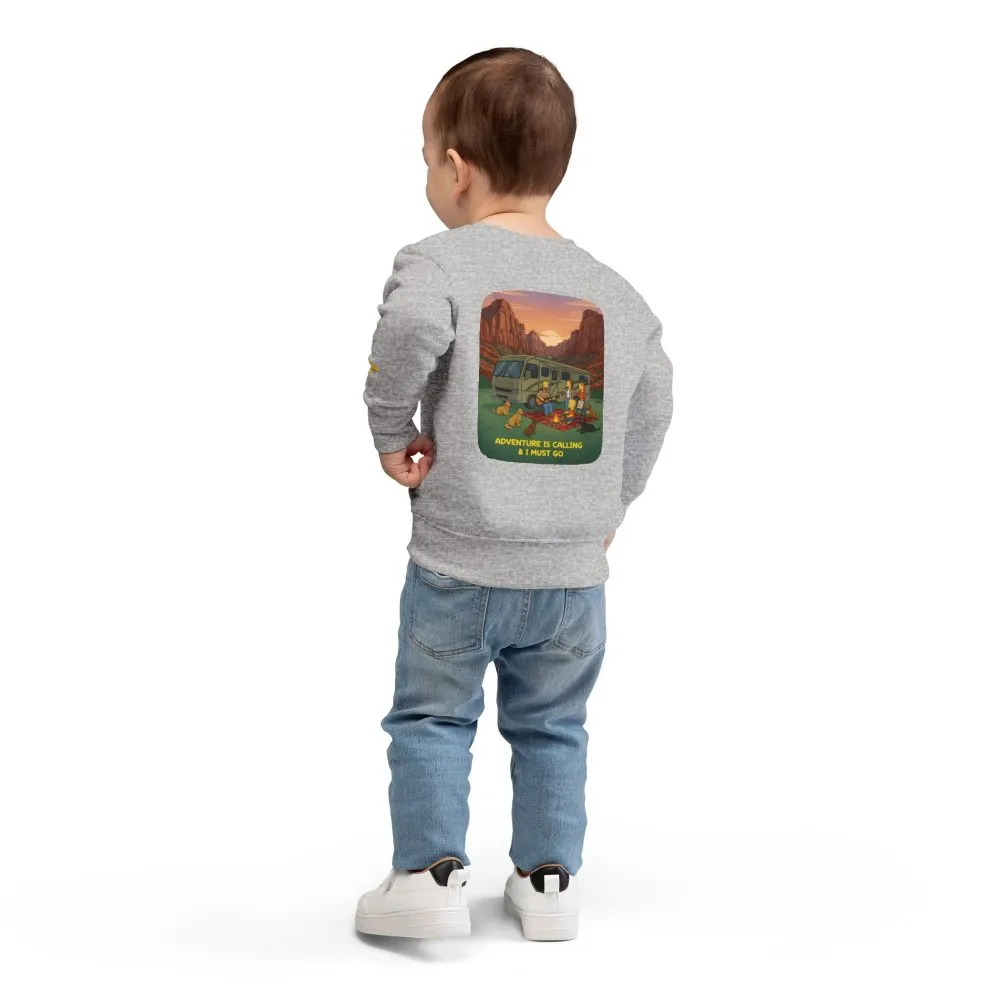 16569343962999761339_2048.jpeg Toddler Sweatshirt - "Adventure Is Calling-I Must Go" (Design Sitcom-Line)