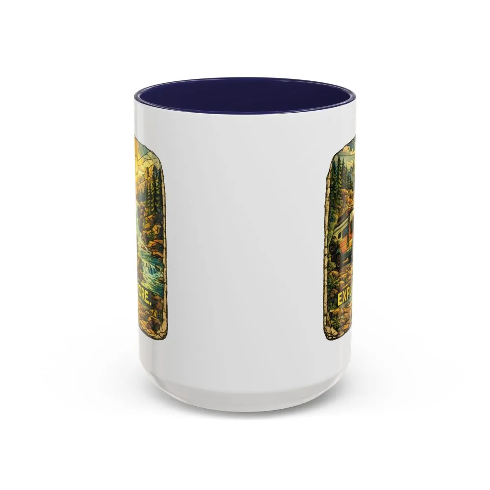 Accent Coffee Mug (11, 15oz) — "Explore More" Design Cubic-Line