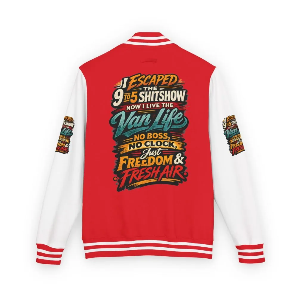 16723842021466945853_2048.jpeg Unisex Heavyweight Letterman Jacket — "I Escaped The 9 To 5" Design F**K-Line