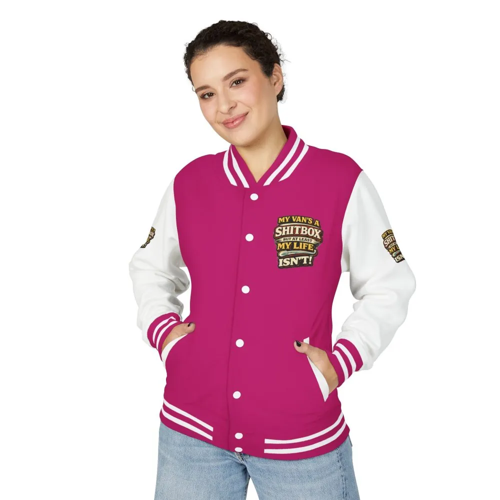 Unisex Heavyweight Letterman Jacket — "My Van`s A Shitbox" Design F**K-Line