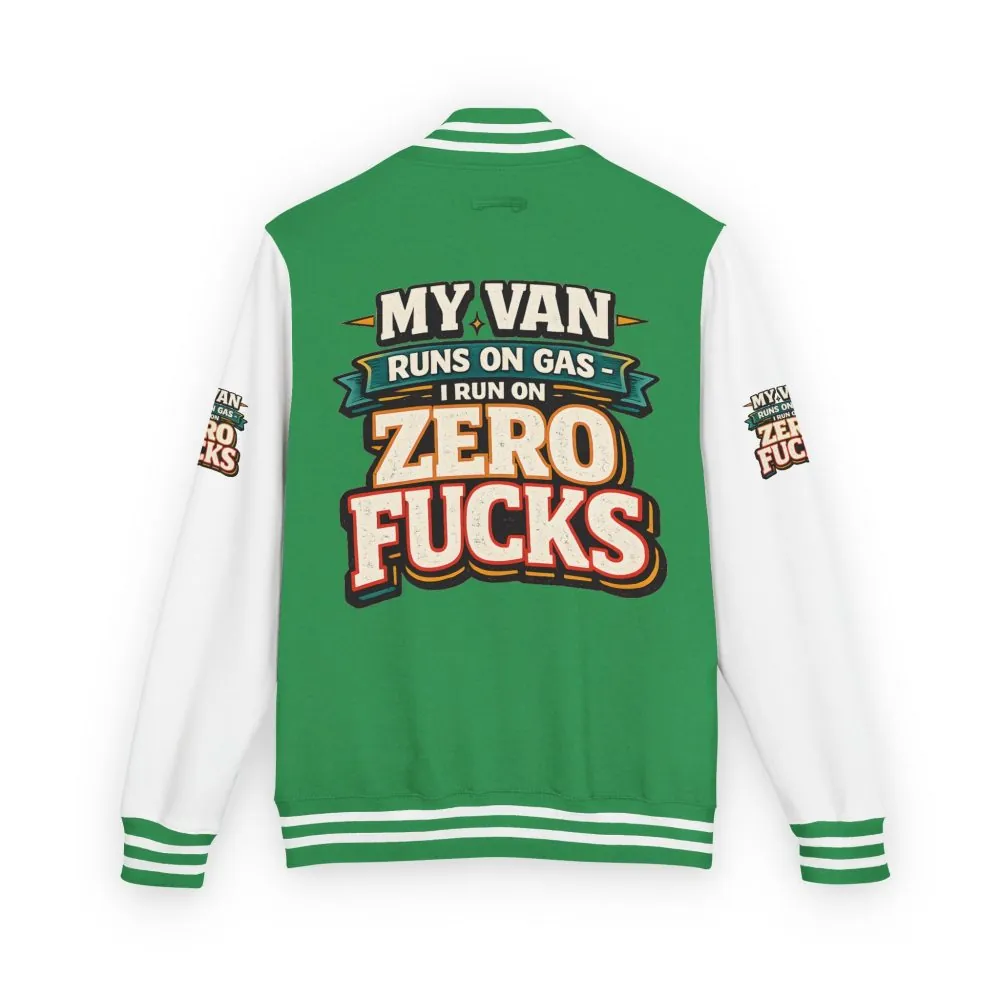Unisex Heavyweight Letterman Jacket — "My Van Runs On Gas" Design F**K-Line