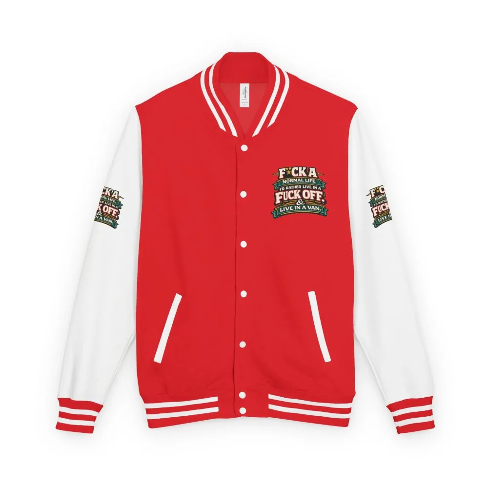 Unisex Heavyweight Letterman Jacket — "Fuck A Normal Life" Design F**K-Line