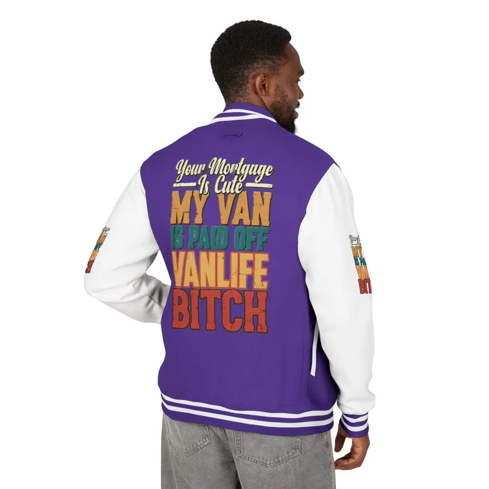 Unisex Heavyweight Letterman Jacket — "Your Mortgage Is Cute" Design F**K-Line