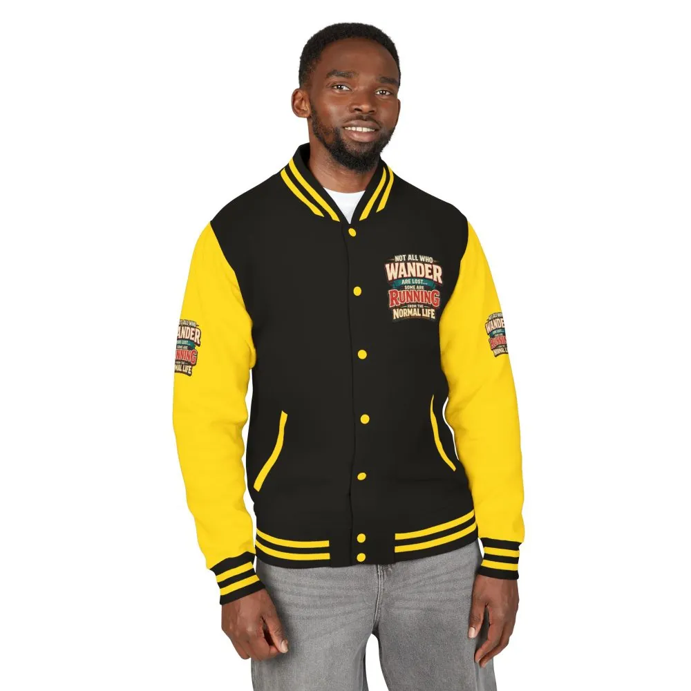 Unisex Heavyweight Letterman Jacket — "Not All Who Wander Are Lost" Design F**K-Line