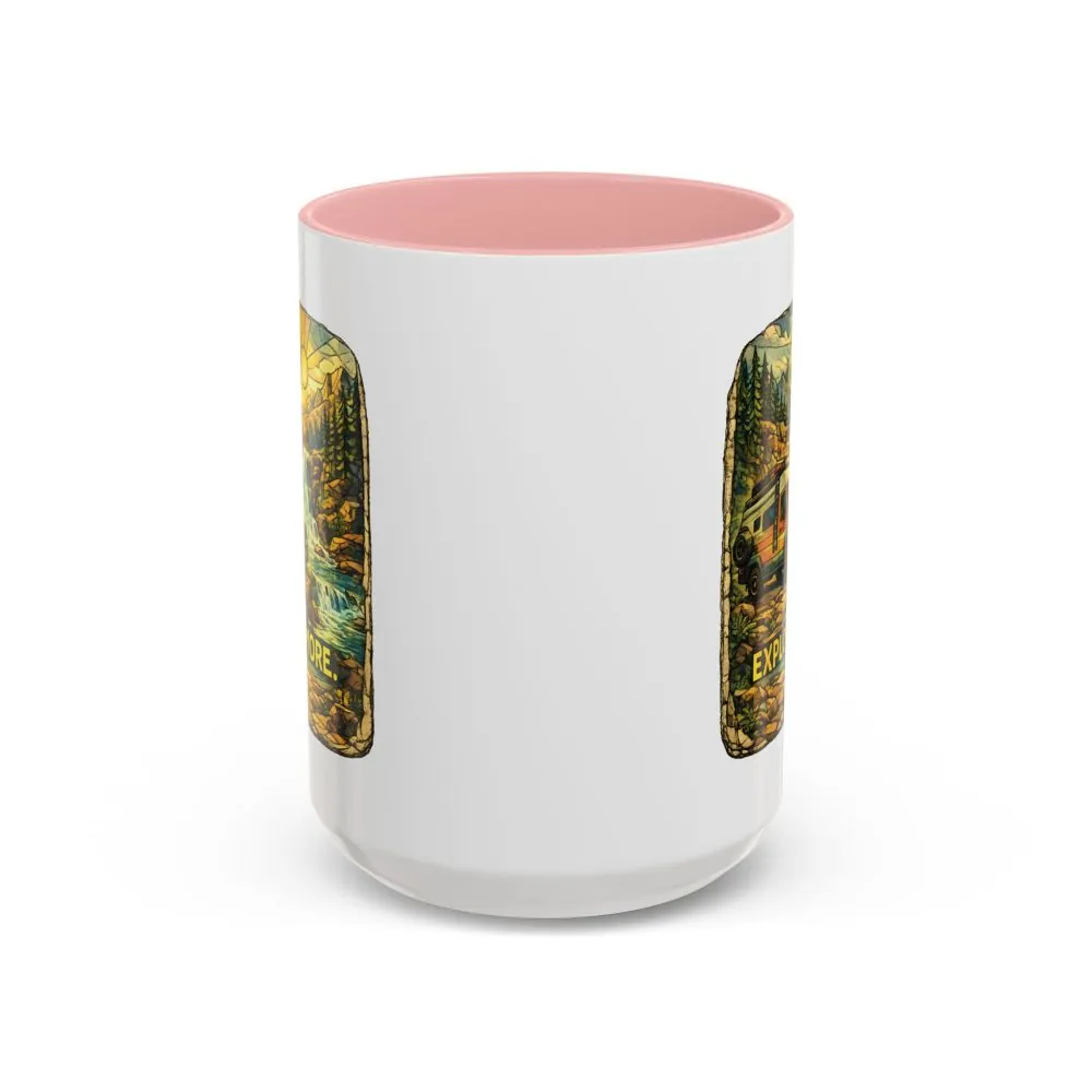 Accent Coffee Mug (11, 15oz) — "Explore More" Design Cubic-Line