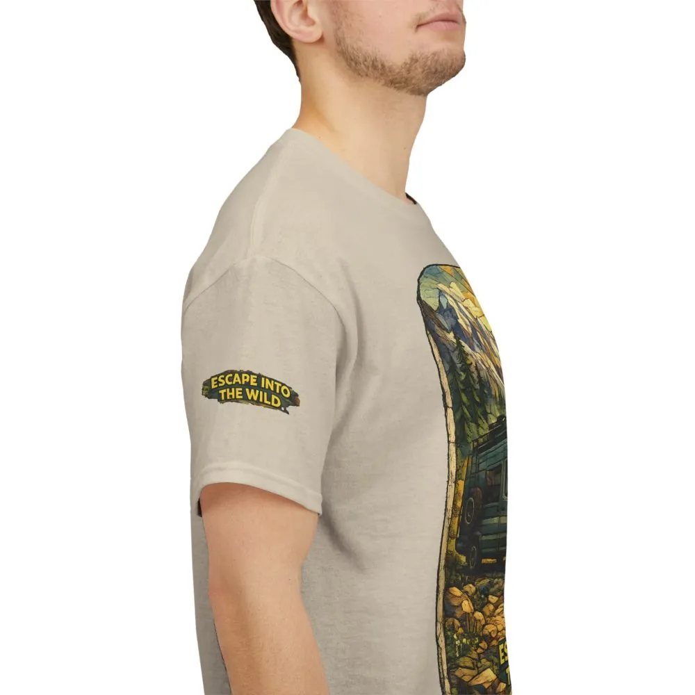Unisex Heavy Cotton Tee — "Escape Into The Wild" Design Cubic-Line