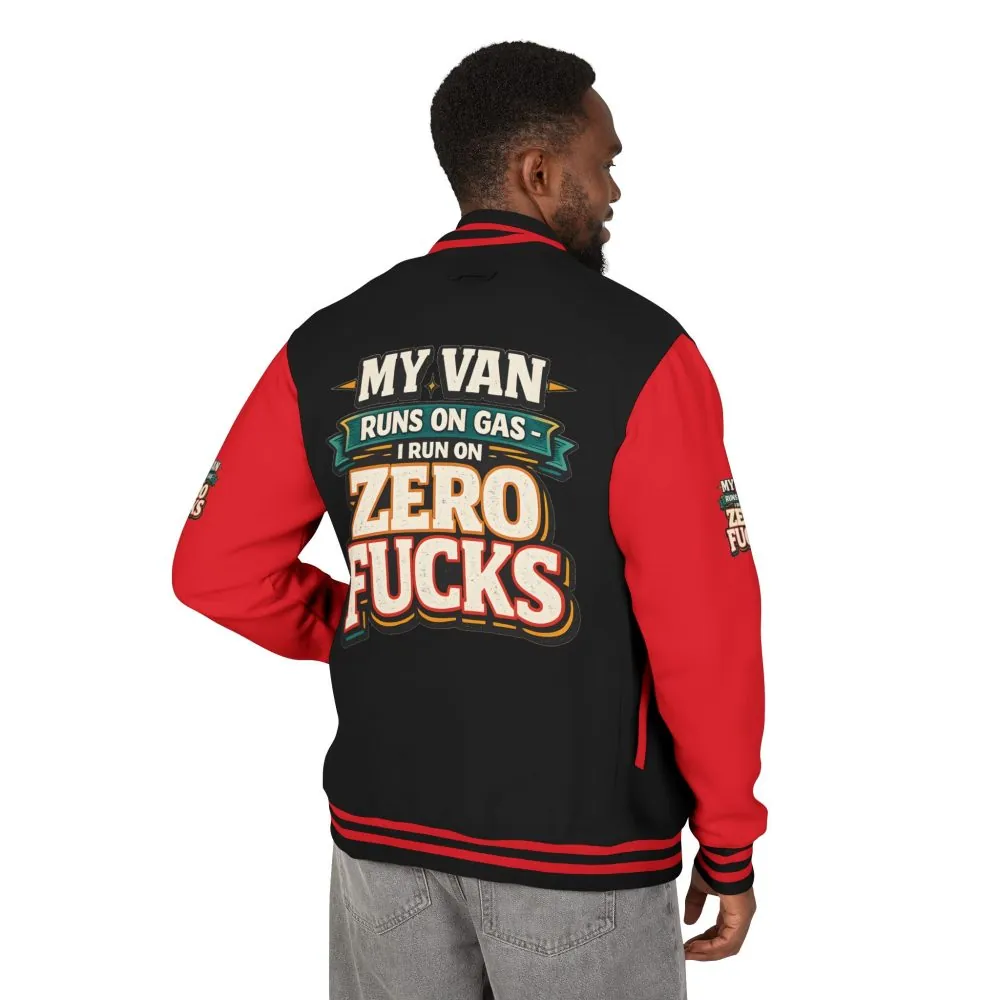 Unisex Heavyweight Letterman Jacket — "My Van Runs On Gas" Design F**K-Line