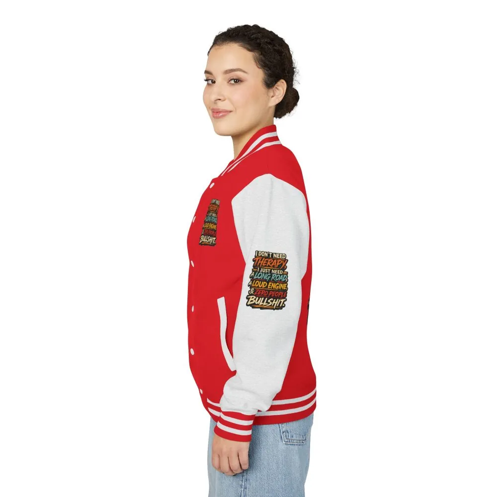 Unisex Heavyweight Letterman Jacket — "I Dont Need Therapy" Design F**K-Line