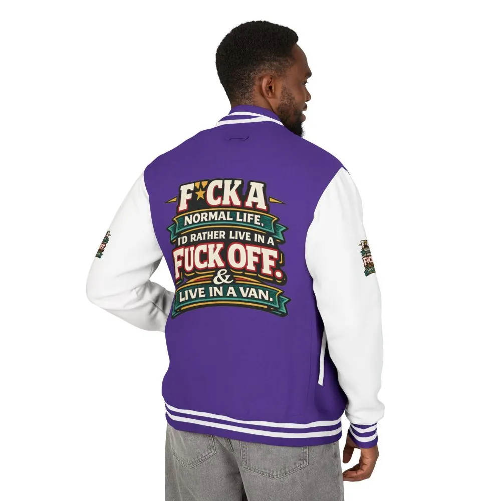 Unisex Heavyweight Letterman Jacket — "Fuck A Normal Life" Design F**K-Line