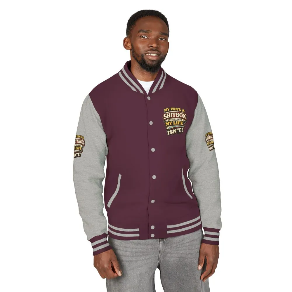 Unisex Heavyweight Letterman Jacket — "My Van`s A Shitbox" Design F**K-Line