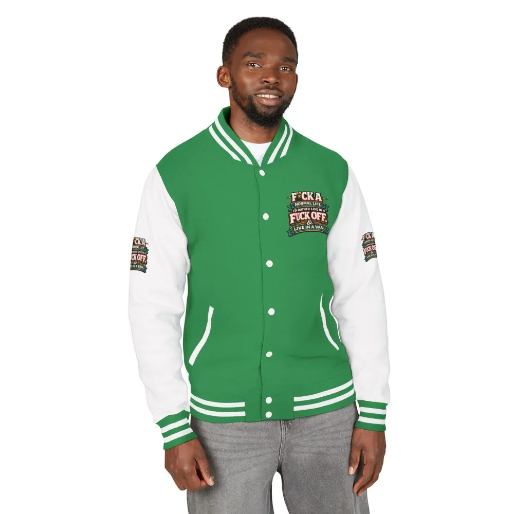Unisex Heavyweight Letterman Jacket — "Fuck A Normal Life" Design F**K-Line