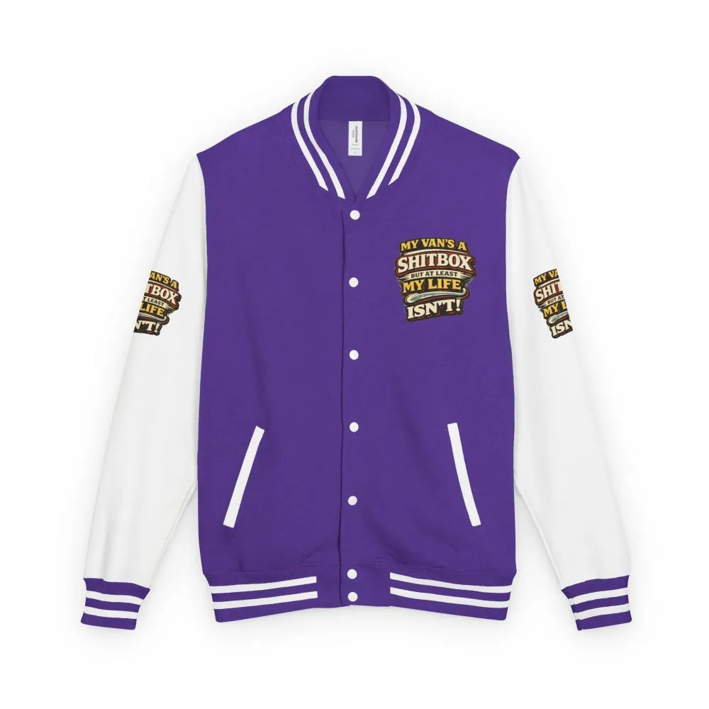 Unisex Heavyweight Letterman Jacket — "My Van`s A Shitbox" Design F**K-Line