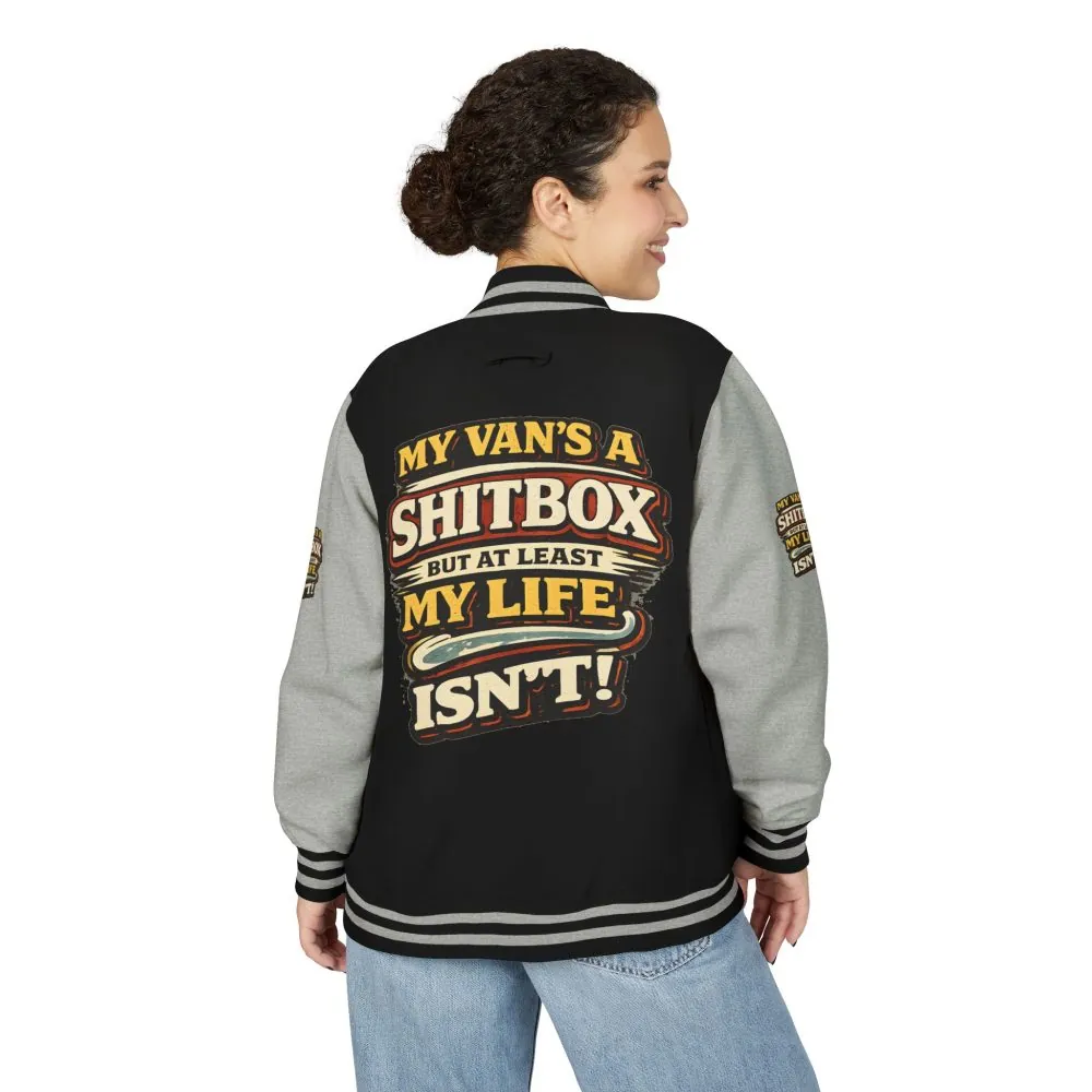 Unisex Heavyweight Letterman Jacket — "My Van`s A Shitbox" Design F**K-Line