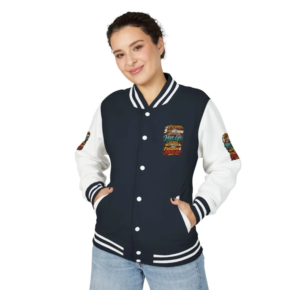 17913723606828029148_2048.jpeg Unisex Heavyweight Letterman Jacket — "I Escaped The 9 To 5" Design F**K-Line