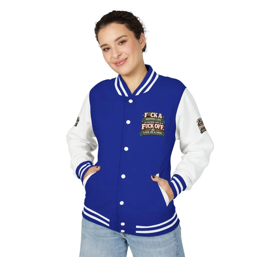 Unisex Heavyweight Letterman Jacket — "Fuck A Normal Life" Design F**K-Line