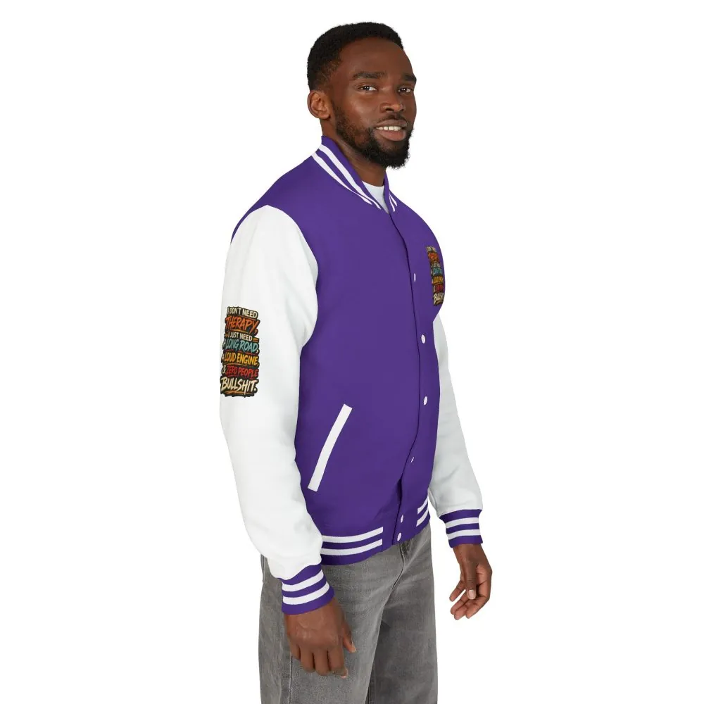 Unisex Heavyweight Letterman Jacket — "I Dont Need Therapy" Design F**K-Line