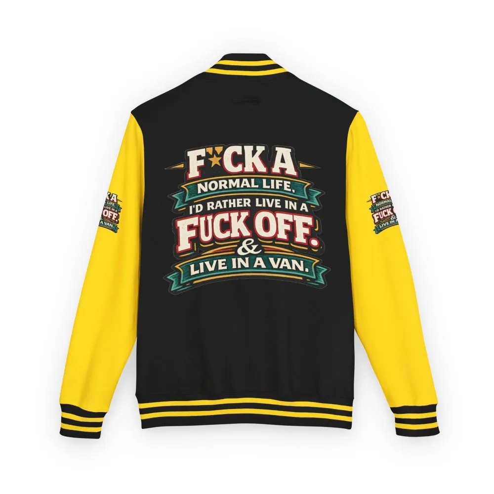 Unisex Heavyweight Letterman Jacket — "Fuck A Normal Life" Design F**K-Line
