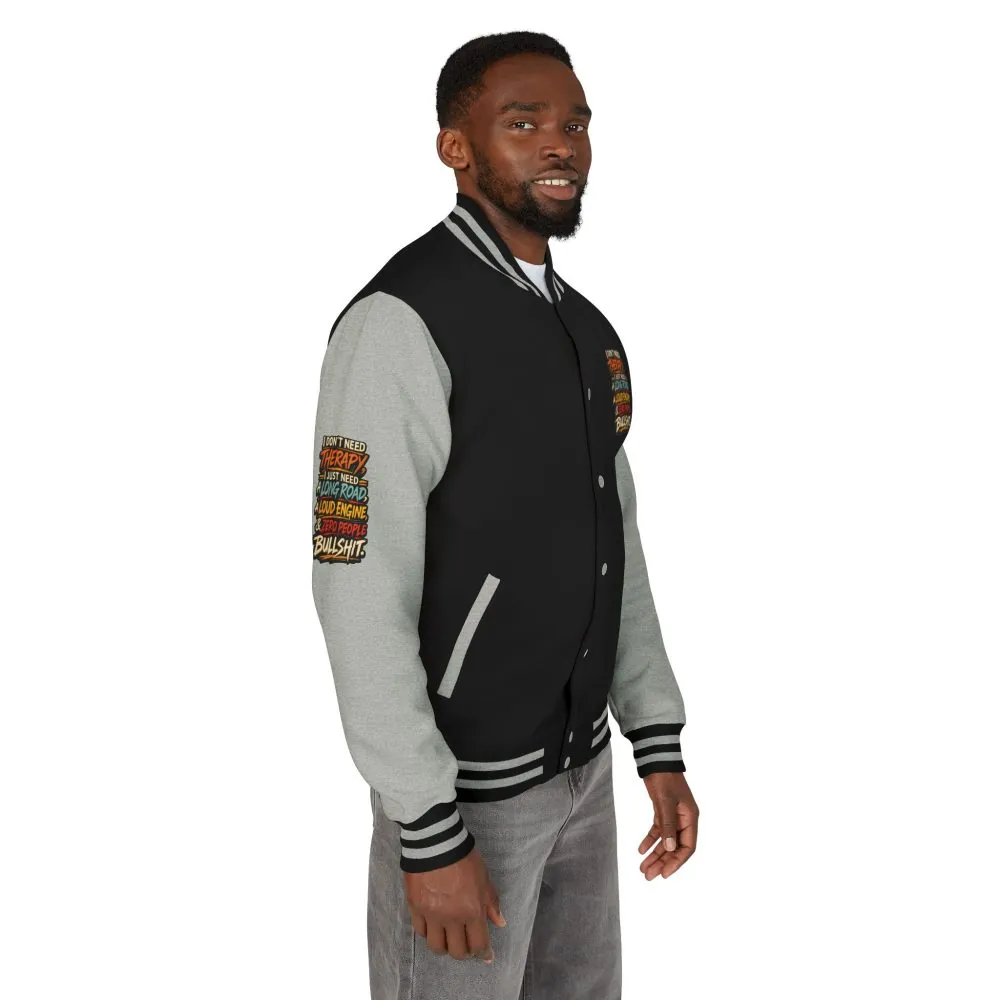 Unisex Heavyweight Letterman Jacket — "I Dont Need Therapy" Design F**K-Line