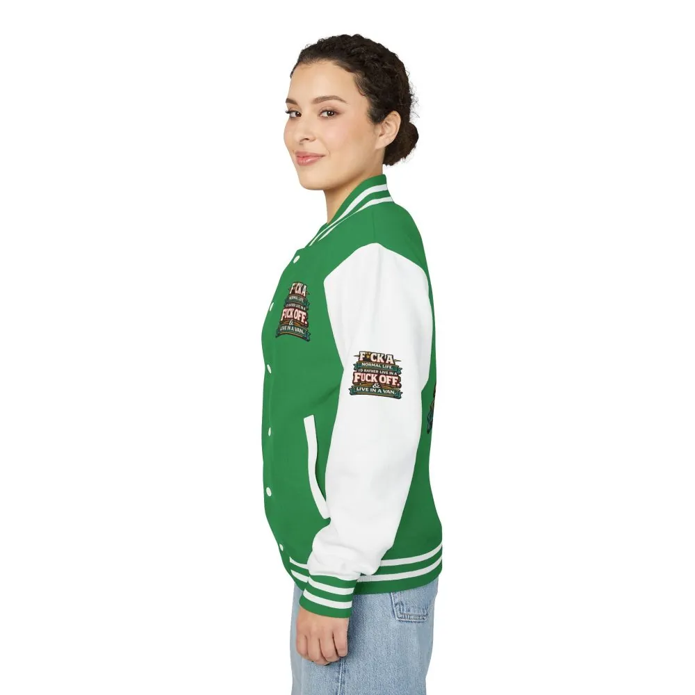 Unisex Heavyweight Letterman Jacket — "Fuck A Normal Life" Design F**K-Line