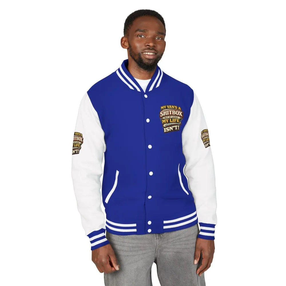 Unisex Heavyweight Letterman Jacket — "My Van`s A Shitbox" Design F**K-Line