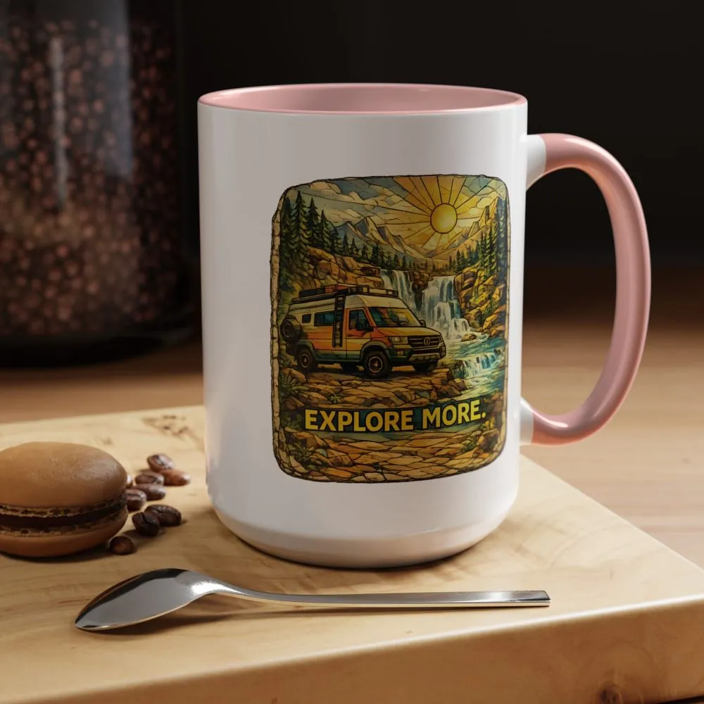 Accent Coffee Mug (11, 15oz) — "Explore More" Design Cubic-Line