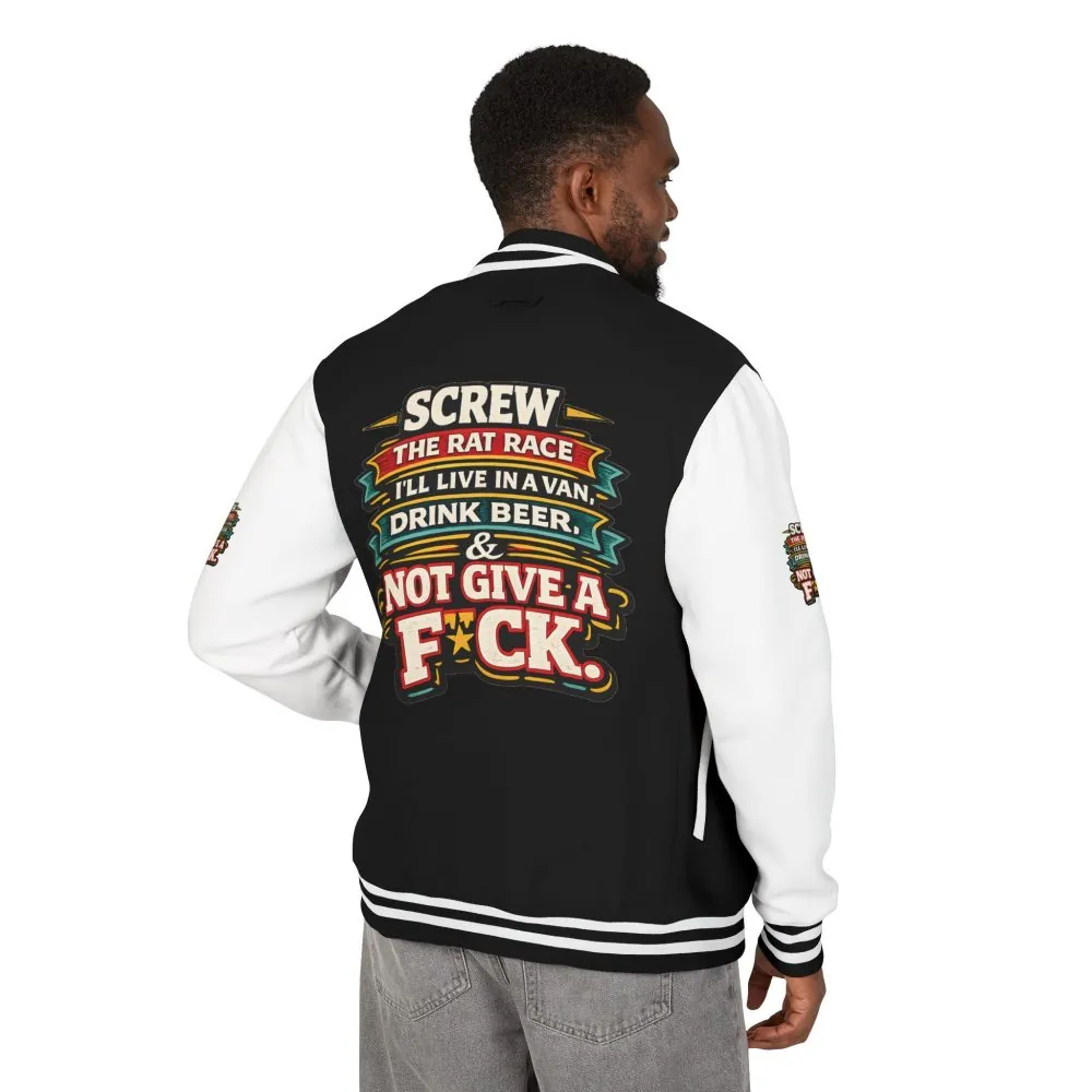 Unisex Heavyweight Letterman Jacket — "Screw The Rat Race" Design F**K-Line