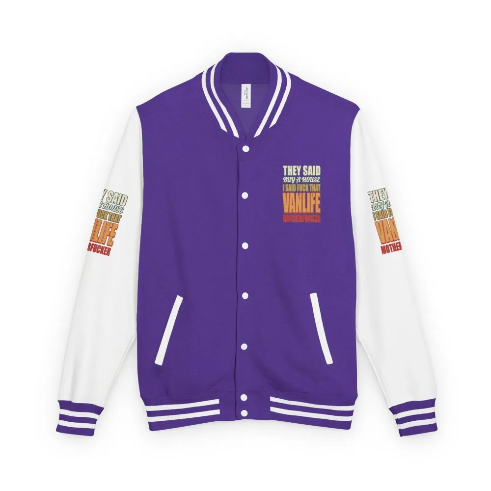2338339353108590354_2048.jpeg Unisex Heavyweight Letterman Jacket — "They Said Buy A House" Design F**K-Line