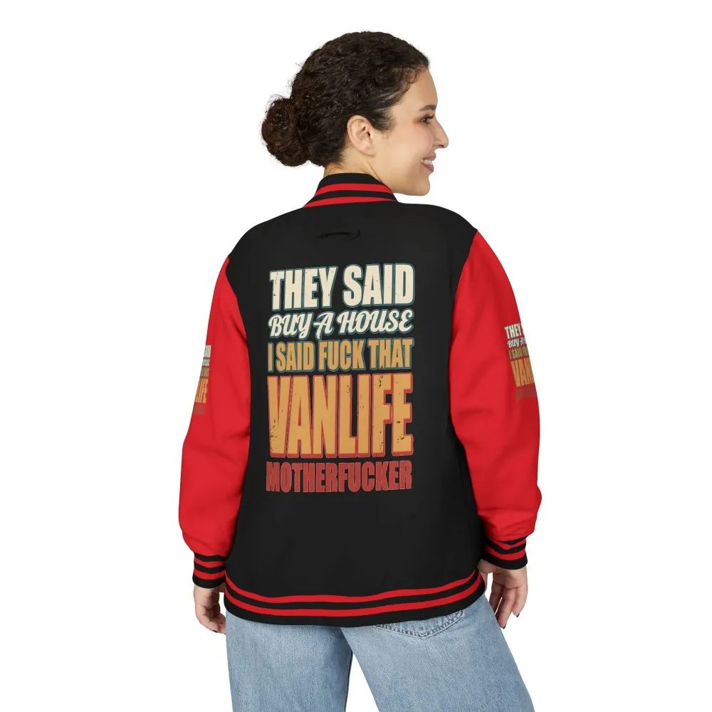 2406169456838549549_2048.jpeg Unisex Heavyweight Letterman Jacket — "They Said Buy A House" Design F**K-Line