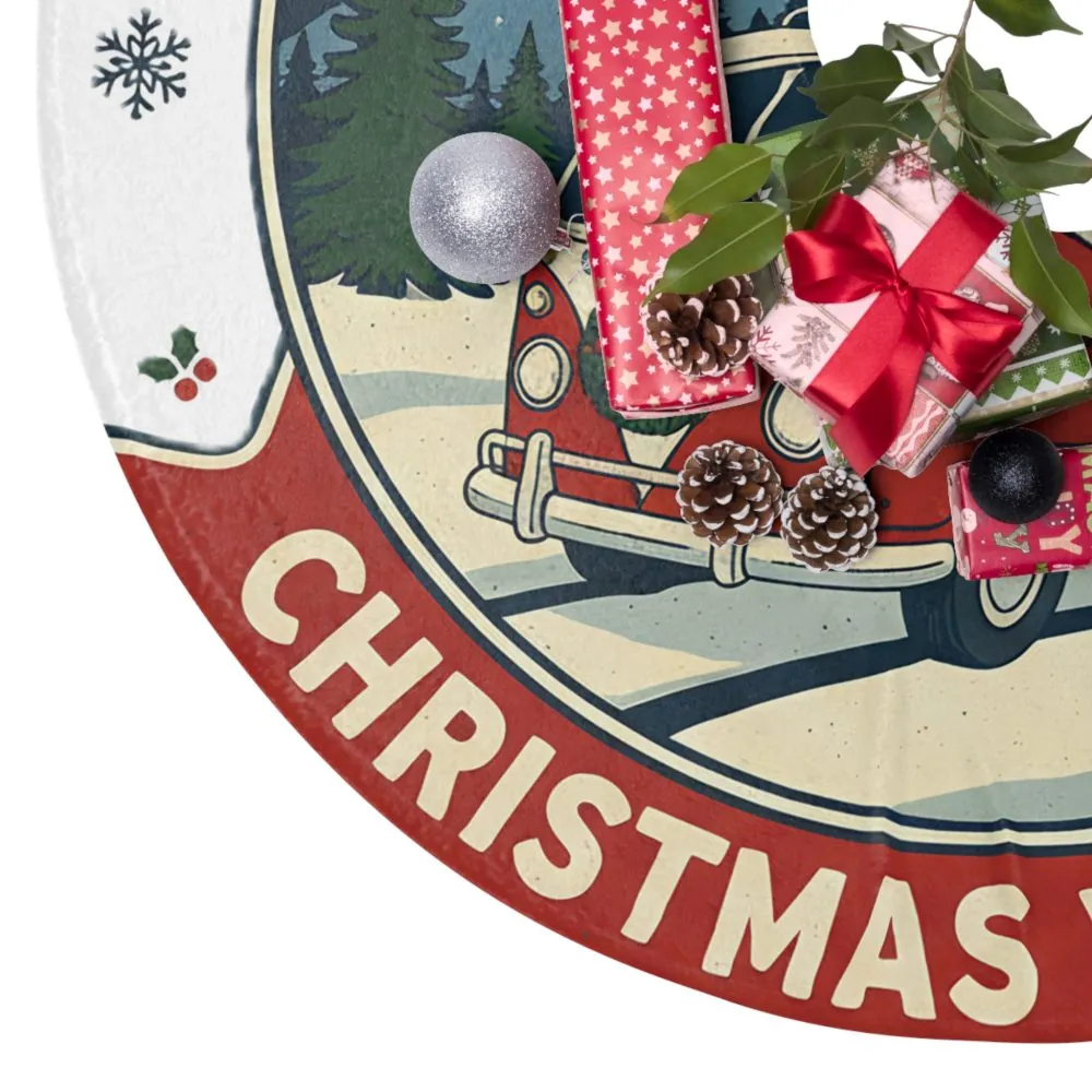 Christmas Tree Skirt — "Happy Camper Christmas Wishes" Retro VW Van Holiday Tree Skirt
