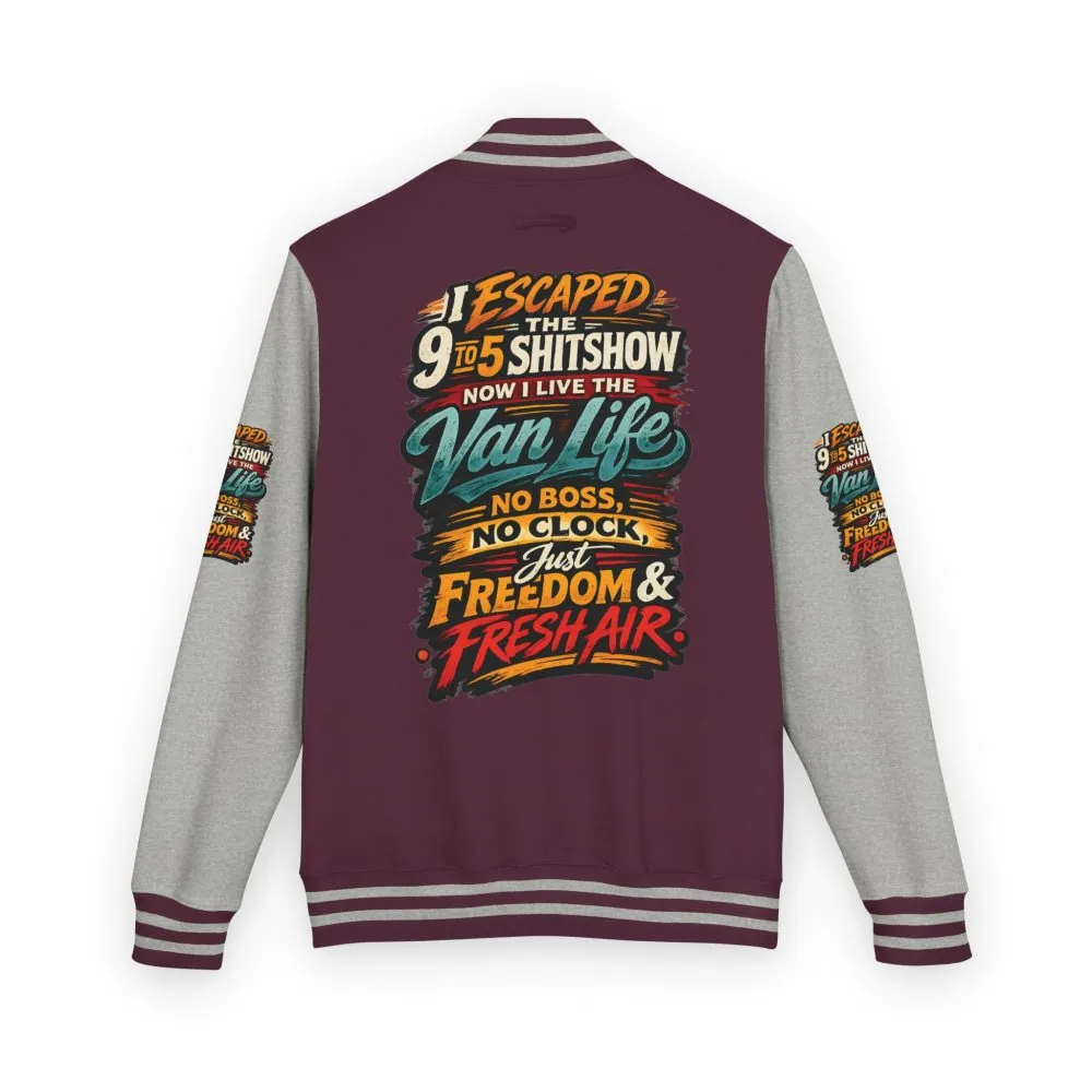 27292567414037579_2048.jpeg Unisex Heavyweight Letterman Jacket — "I Escaped The 9 To 5" Design F**K-Line