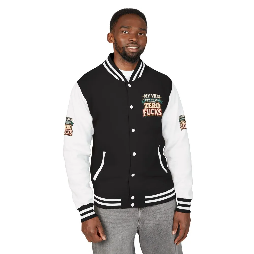 Unisex Heavyweight Letterman Jacket — "My Van Runs On Gas" Design F**K-Line