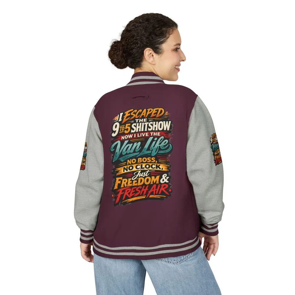 3157941430019207475_2048.jpeg Unisex Heavyweight Letterman Jacket — "I Escaped The 9 To 5" Design F**K-Line