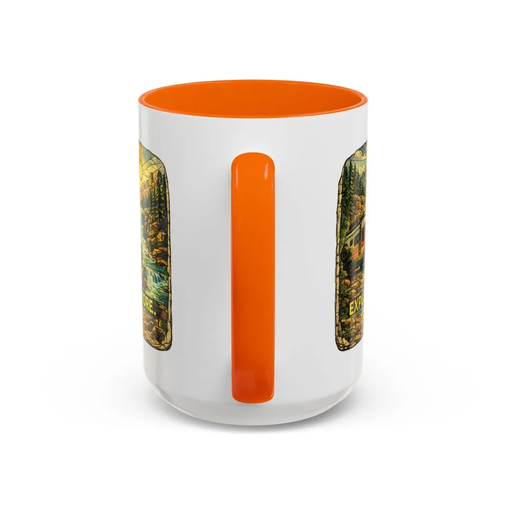 Accent Coffee Mug (11, 15oz) — "Explore More" Design Cubic-Line