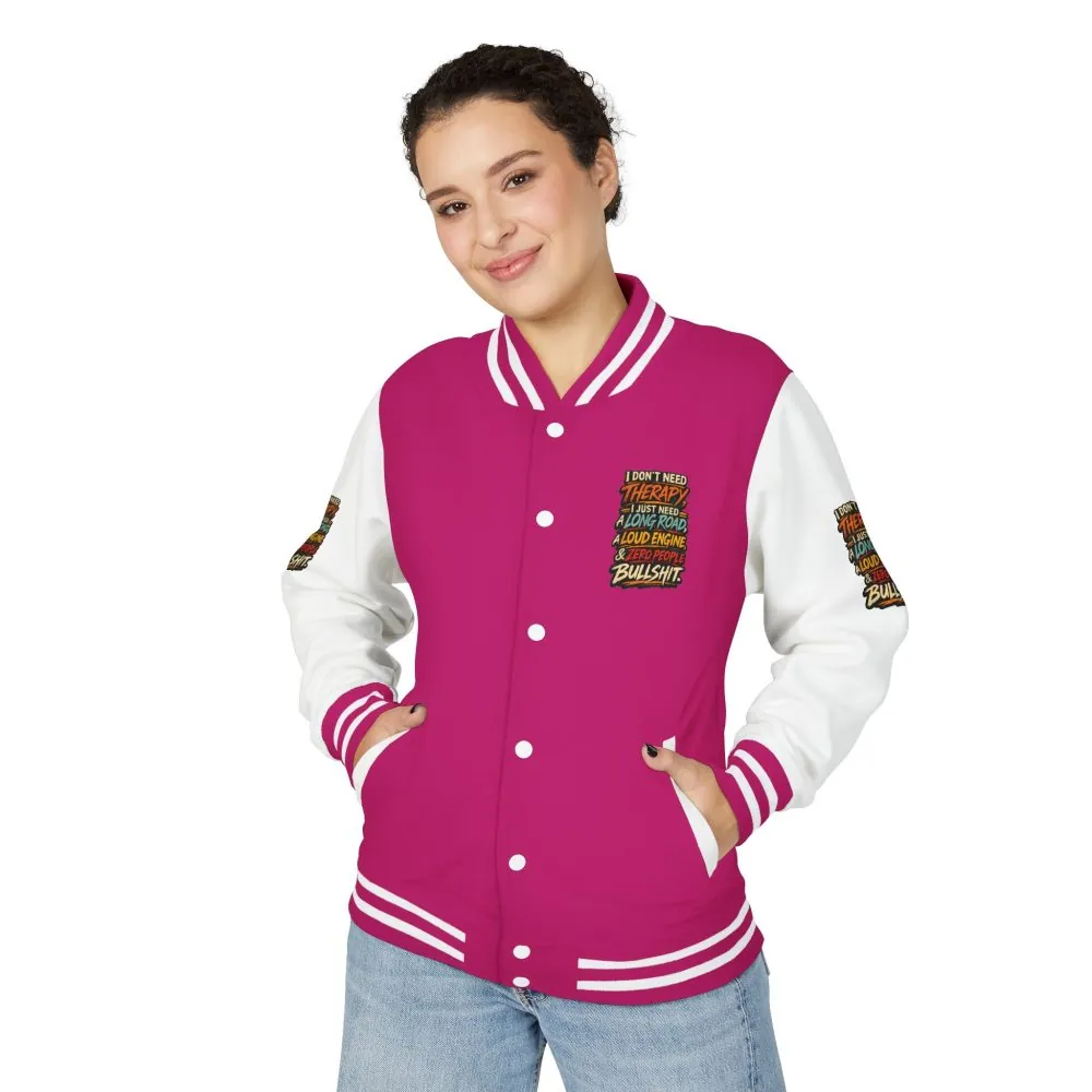 Unisex Heavyweight Letterman Jacket — "I Dont Need Therapy" Design F**K-Line