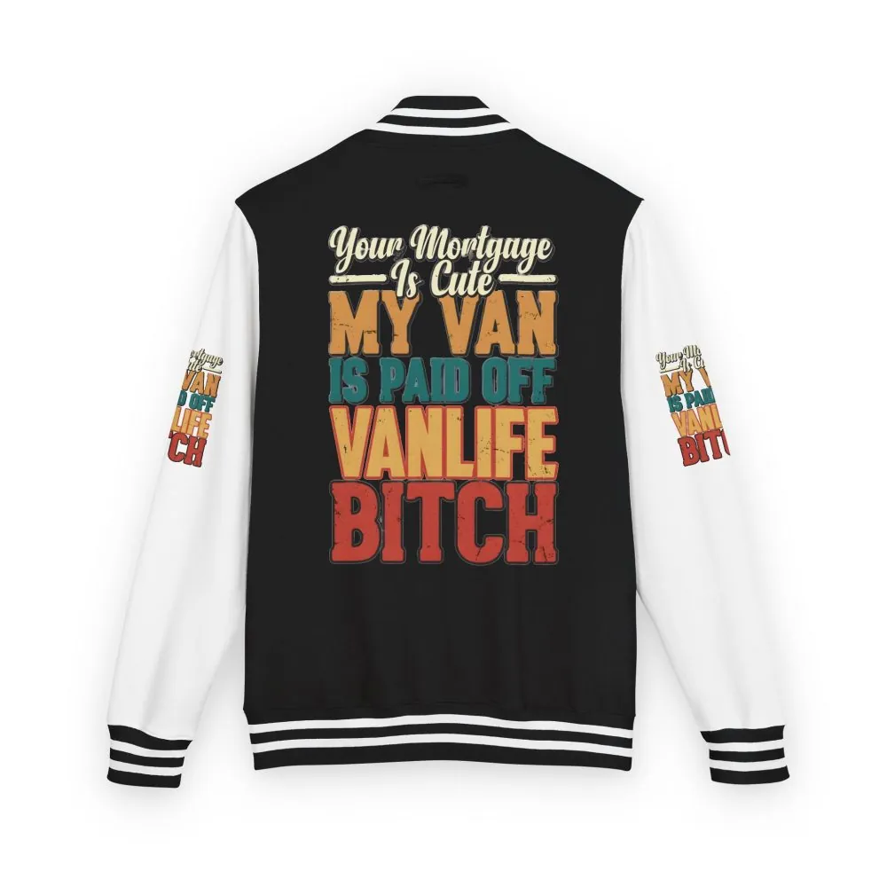 Unisex Heavyweight Letterman Jacket — "Your Mortgage Is Cute" Design F**K-Line