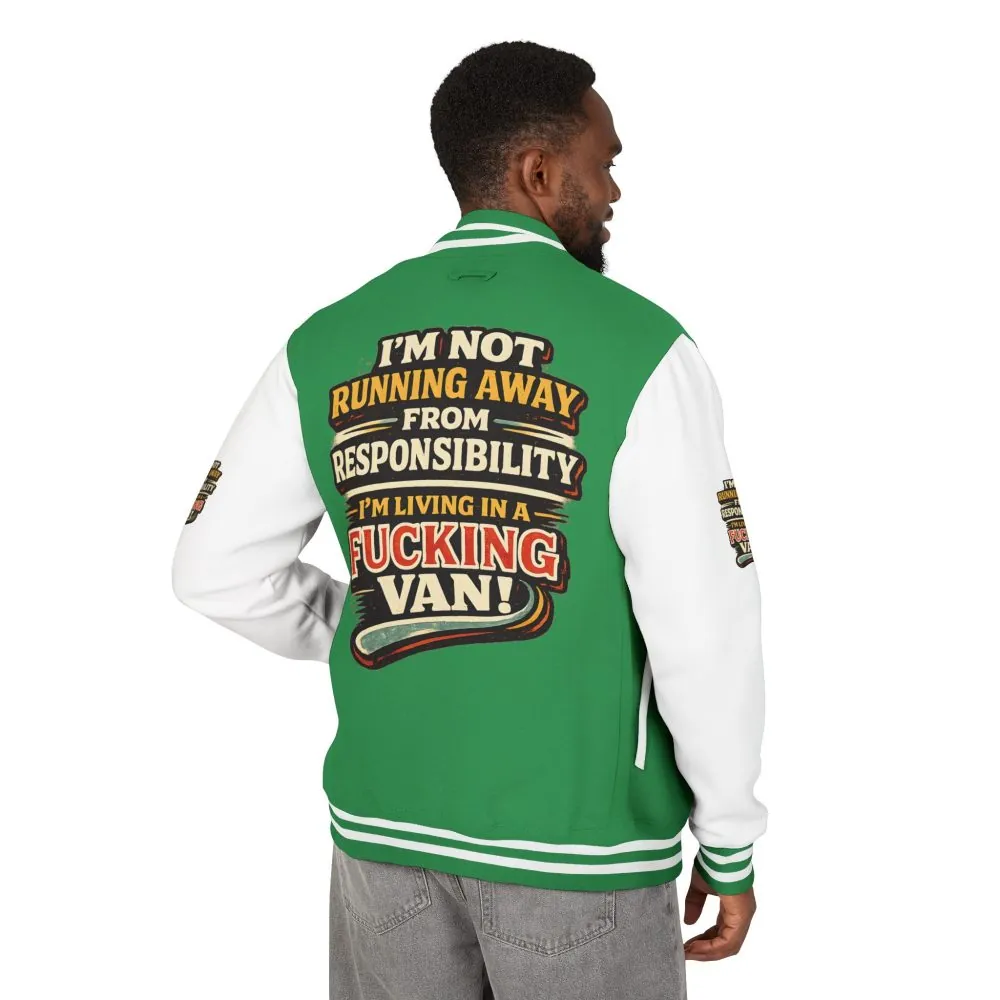 Unisex Heavyweight Letterman Jacket — "I`m Not running Away" Design F**K-Line