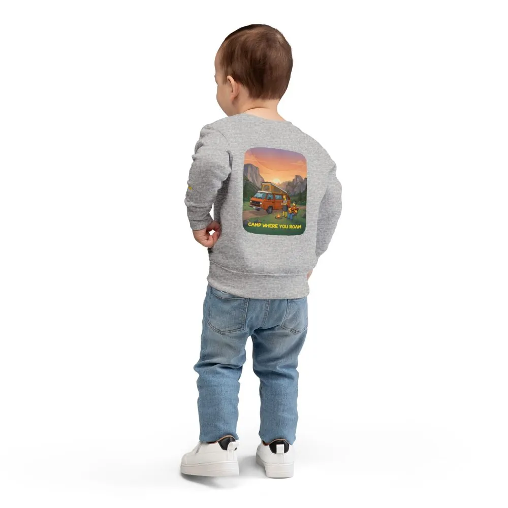3906855180853588185_2048.jpeg Toddler Sweatshirt - "Camp Where You Roam" (Design Sitcom-Line)