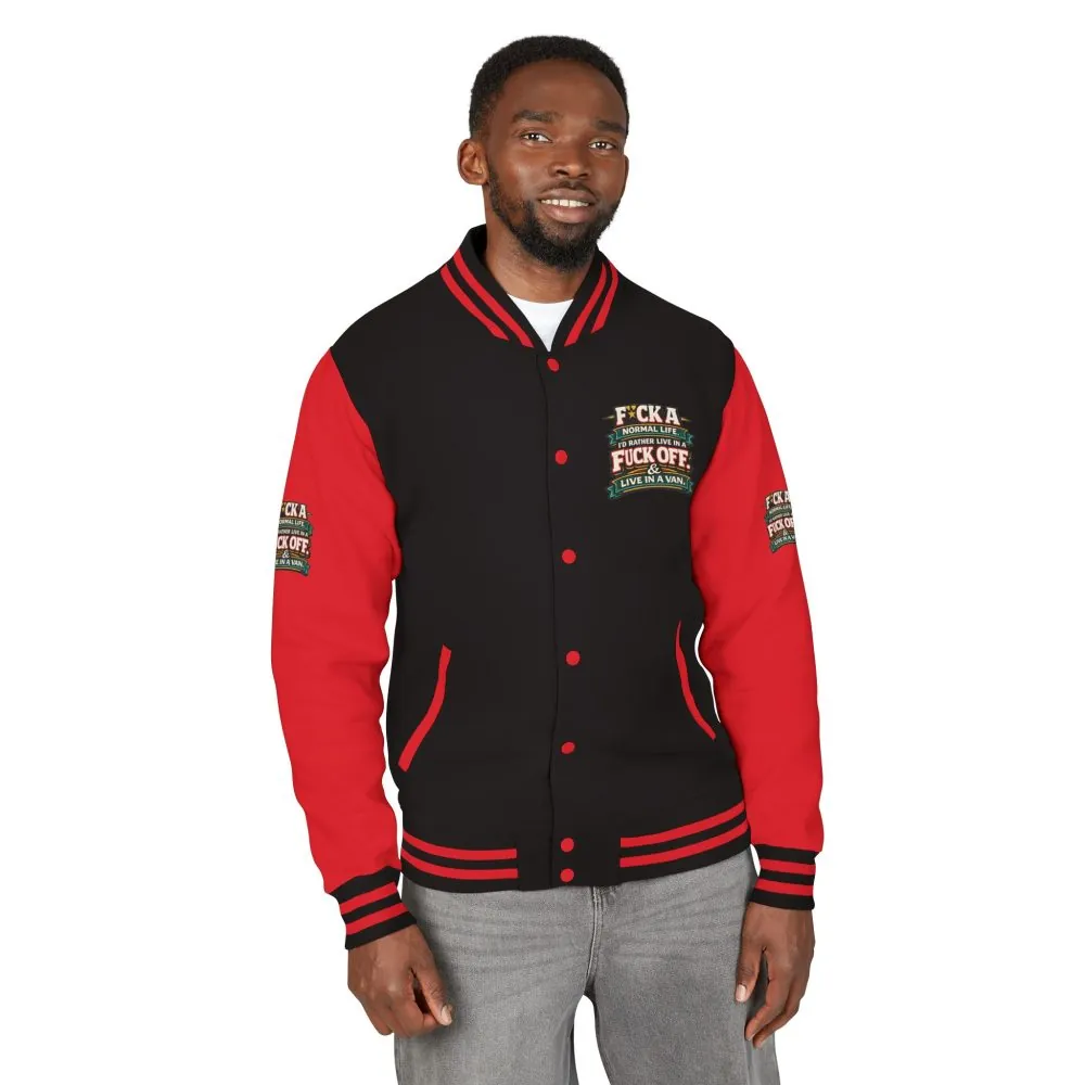 Unisex Heavyweight Letterman Jacket — "Fuck A Normal Life" Design F**K-Line