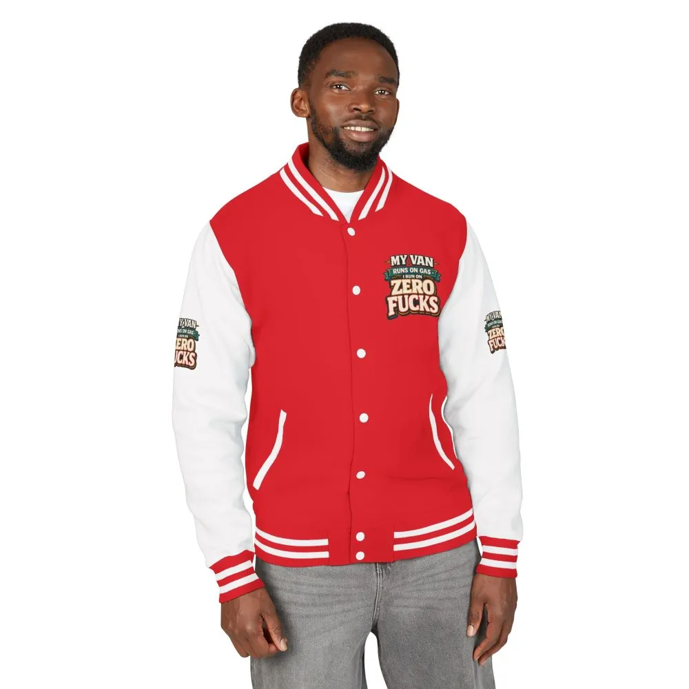 Unisex Heavyweight Letterman Jacket — "My Van Runs On Gas" Design F**K-Line