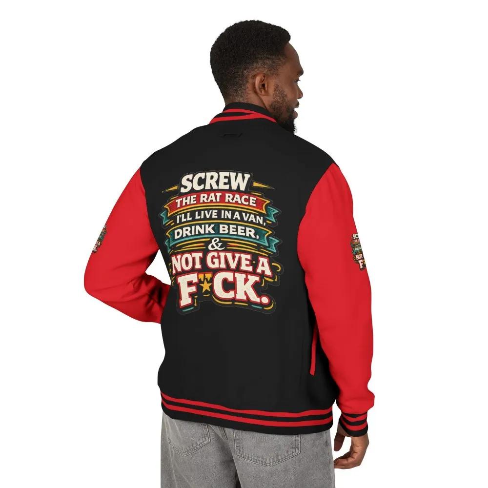 Unisex Heavyweight Letterman Jacket — "Screw The Rat Race" Design F**K-Line