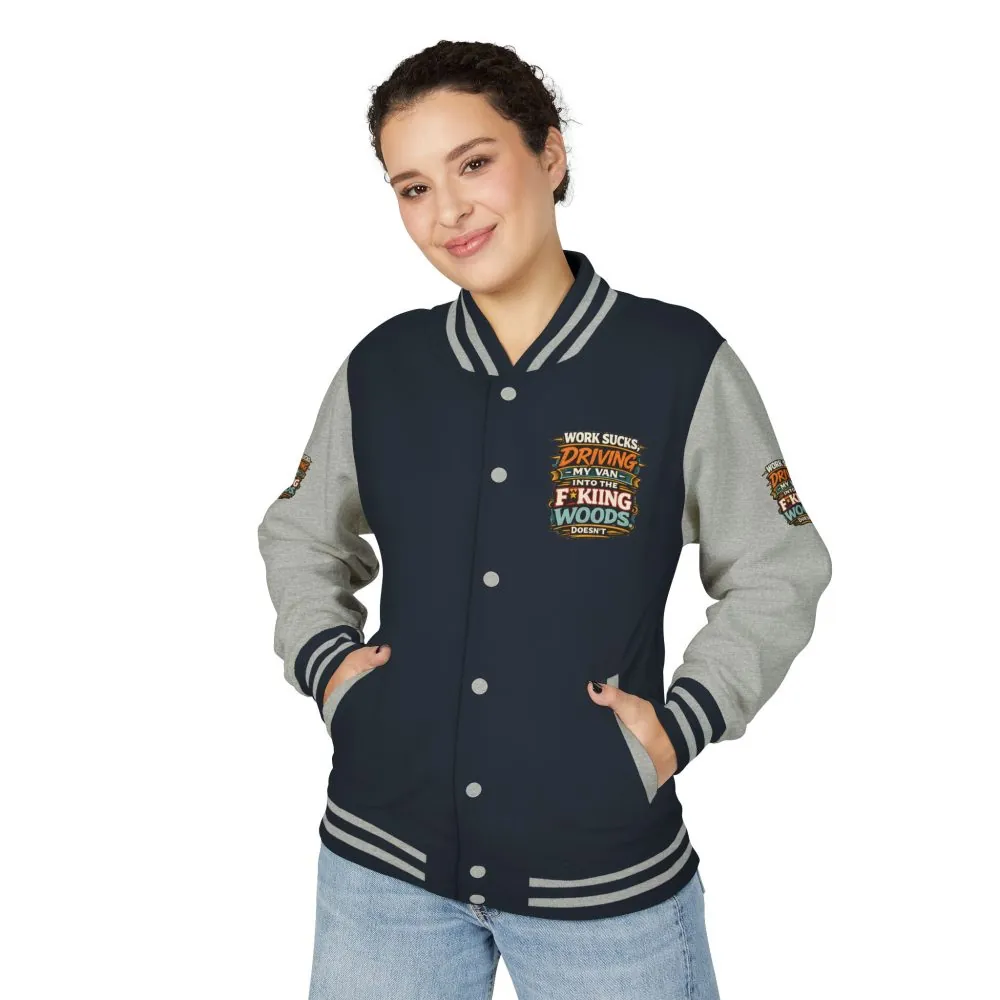 Unisex Heavyweight Letterman Jacket — "Work Sucks" Design F**K-Line