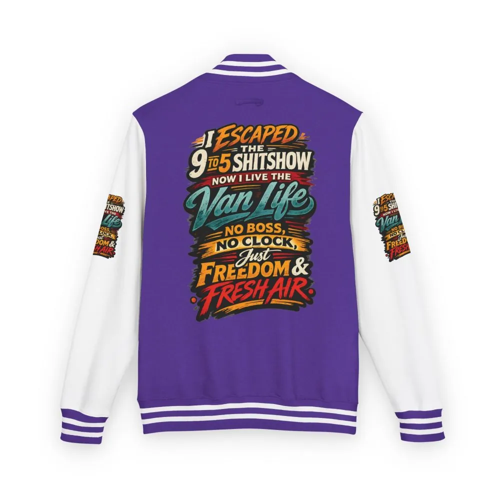 4685897649015926927_2048.jpeg Unisex Heavyweight Letterman Jacket — "I Escaped The 9 To 5" Design F**K-Line