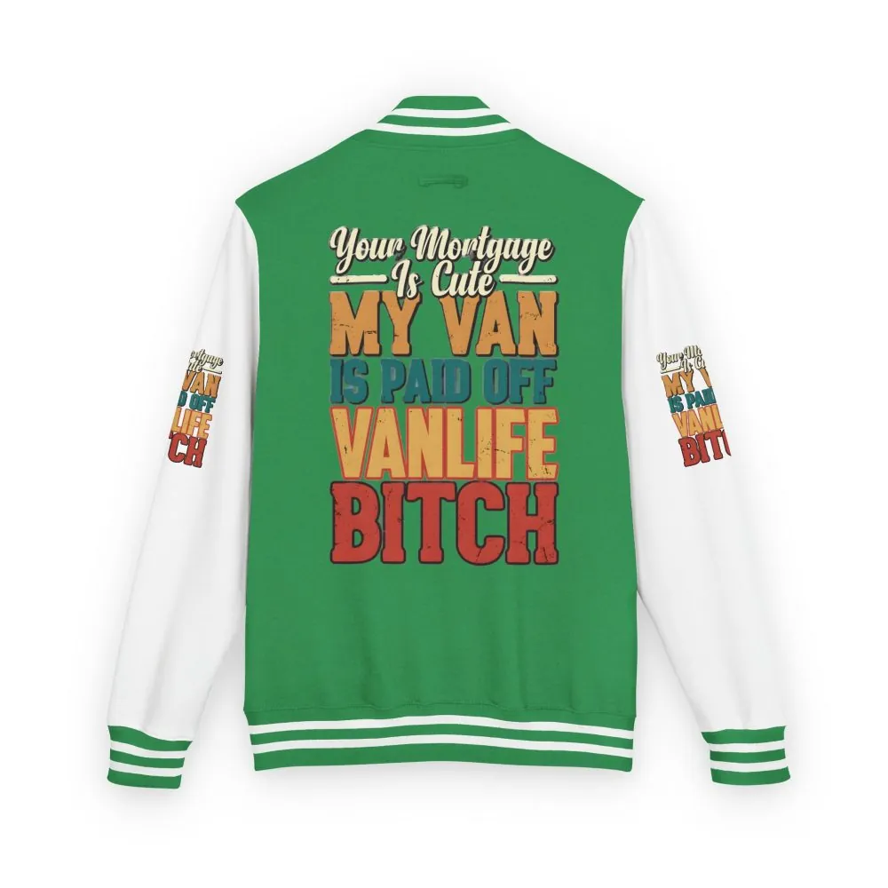 Unisex Heavyweight Letterman Jacket — "Your Mortgage Is Cute" Design F**K-Line