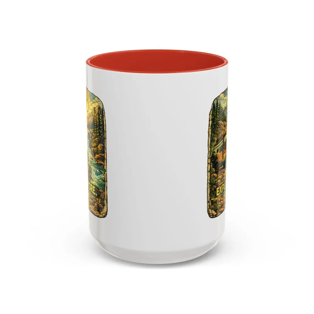 Accent Coffee Mug (11, 15oz) — "Explore More" Design Cubic-Line