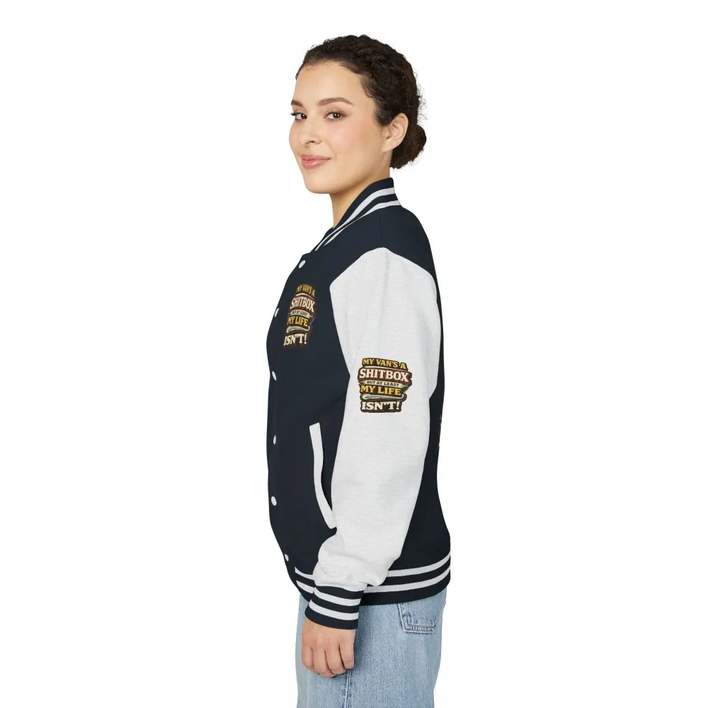 Unisex Heavyweight Letterman Jacket — "My Van`s A Shitbox" Design F**K-Line