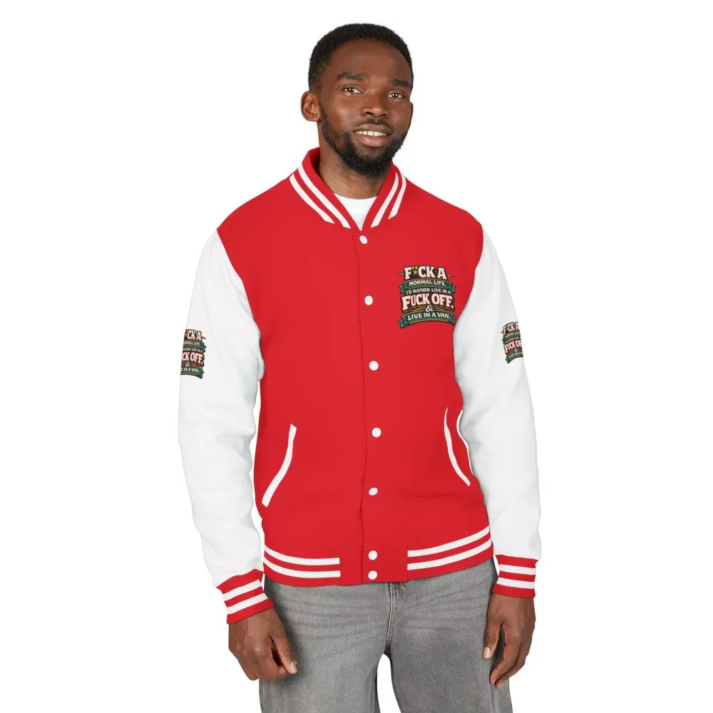 Unisex Heavyweight Letterman Jacket — "Fuck A Normal Life" Design F**K-Line