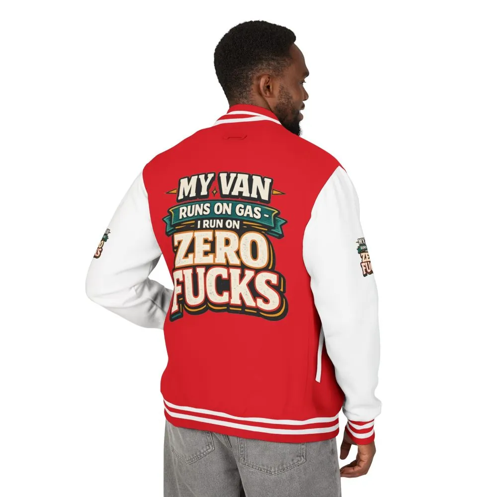 Unisex Heavyweight Letterman Jacket — "My Van Runs On Gas" Design F**K-Line